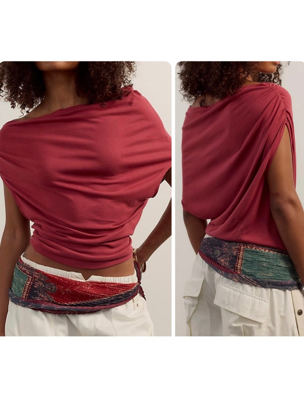 Free People Blake Off-The-Shoulder Draped Top in Deep Claret Size XL - Picture 11 of 14